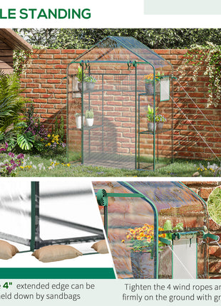 Outdoor Walk-in Mini Greenhouse with Mesh Door & Windows, Small Portable Garden Green House with 3 Tiers 6 Shelves, Trellis, & Plant Labels