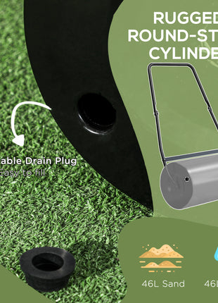 46L Lawn Roller, Push/Tow Behind Sod Roller with U Shaped Handle, Water Filled Yard Roller for Garden, Lawn, Backyard