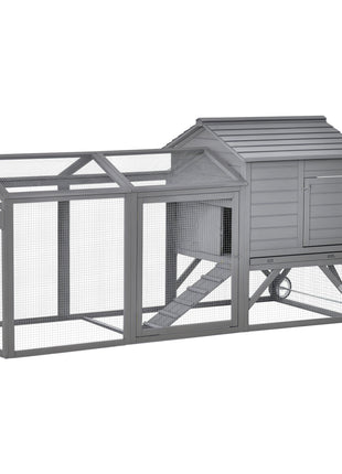96.5" Chicken Coop Wooden Hen House Poultry Cage Pen Portable with Wheels and Nesting Box, Chicken Cage for Backyard Outdoor, Gray