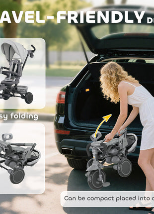 6 in 1 Kids Tricycle with Adjustable Push Handle, Removable Canopy, Reversible Seat, for 1-5 Years, Gray