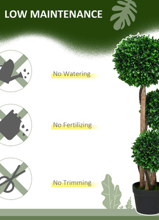 3ft Artificial Tree, Triple Ball Boxwood Topiary with Pot and Sandalwood Leaves, for Indoor Outdoor Home