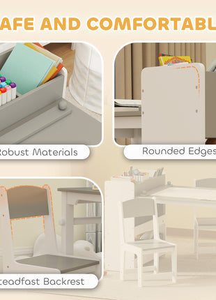 Kids Desk and Chair Set with Paper Roll, Kids Activity Craft Table with Storage Shelves and Drawers, Gray