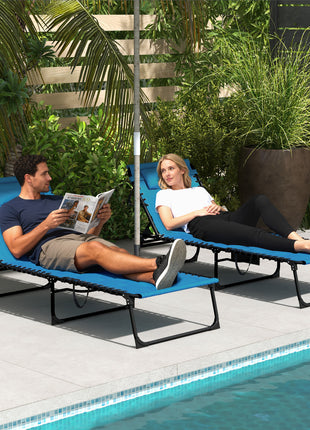 Folding Chaise Lounge Set with Reclining Back, 25.6" x 74" x 14.2", Blue