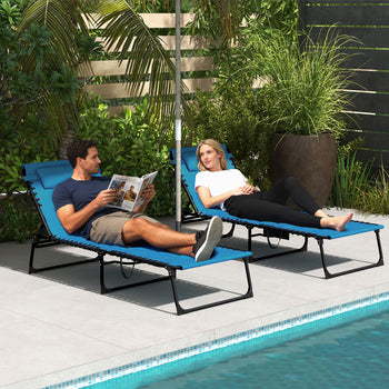 Folding Chaise Lounge Set with Reclining Back, 25.6" x 74" x 14.2", Blue