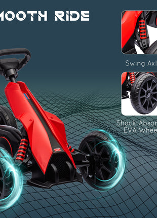 Kids Pedal Go Kart W/ Adjustable Seat, Swing Axle, Red