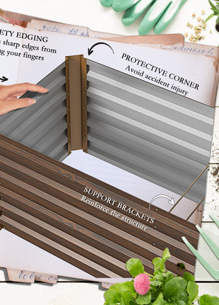 8x2x2ft Galvanized Raised Garden Bed Kit with Safety Edging for Flowers, Herbs and Vegetables, Dark Brown