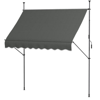 8' x 4' Manual Retractable Awning, Non-Screw Patio Awning, UV Resistant for Window or Door, Dark Gray
