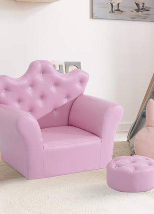 Kids Sofa Set with Footstool, Princess Sofa with Diamond Decoration