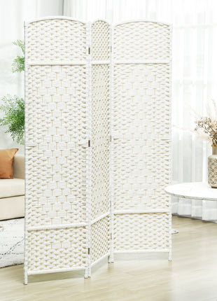 Folding Room Divider Screen 3 Panel 6' Tall Privacy Screen Freestanding Wood Partition for Home Office, White