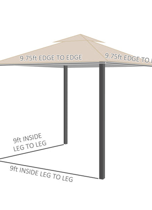  10' x 10' Patio Gazebo, Aluminum Frame Double Roof Outdoor Gazebo Canopy Shelter with Netting & Curtains, for Garden, Lawn, Backyard and Deck, Khaki