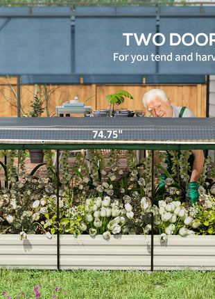 Galvanized Steel Planter Box with Crop Cage and Shade Cloth, Raised Garden Bed for Flowers, Veggies and Herbs, Beige