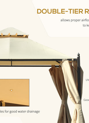 10' x 10' Steel Outdoor Patio Gazebo with Polyester Privacy Curtains, Two-Tier Roof for Air, Large Design