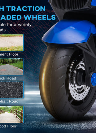 12V Kids Electric Motorcycle with Training Wheels, Battery Power Ride on Motorbike, High-Traction at 3.7 Mph Top Speed, with Light Music, Blue