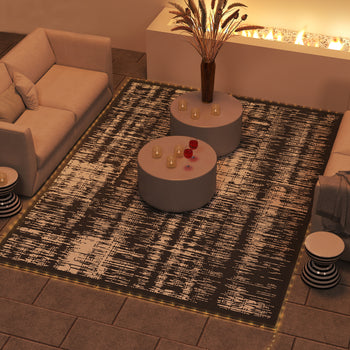 Reversible Outdoor Rug Carpet with LED Lights, Carry Bag & Ground Stakes for Backyard, Deck, Picnic, Beach, 12' x 9'