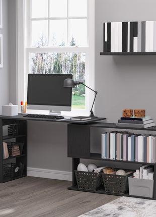360° Rotating Home Office Desk L Shaped Corner Computer Desk with Storage Shelves, Writing Table Workstation, Black