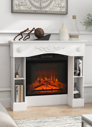 Baroque Fireplace Mantel, Freestanding Fireplace Surround with Leg for Electric Fireplaces, 45.3" W x 39.4" H, White