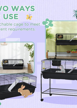 Two-Story Small Animal Cage Removable from Stand, Guinea Pig Cage with Shelf & Wheels, Pet Habitat for Hedgehog, Chinchilla, Ferret, 39" x 20.5" x 36.5", Black
