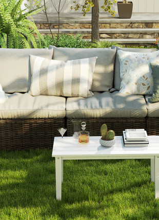 Rectangle Outdoor Coffee Table, HDPE All-Weather Outdoor Patio Table with Slatted Tabletop for Yard, Balcony, White
