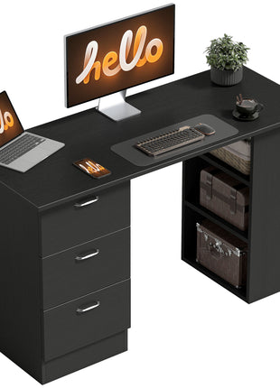 47" Home Office Computer Desk Bookcase Combo, Writing Table Workstation with 3 Drawer and Storage Shelf - Black
