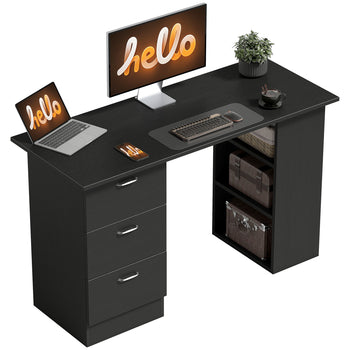 47" Home Office Computer Desk Bookcase Combo, Writing Table Workstation with 3 Drawer and Storage Shelf - Black
