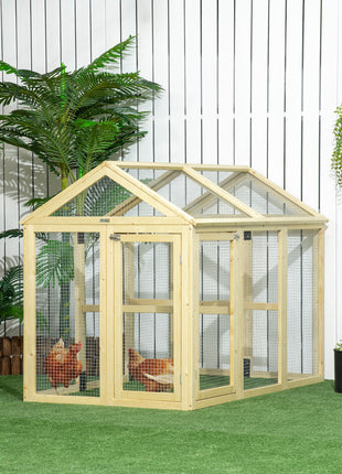 Wooden Chicken Run, Combinable Design with Perches, 4.6' x 2.8', Nature Wood
