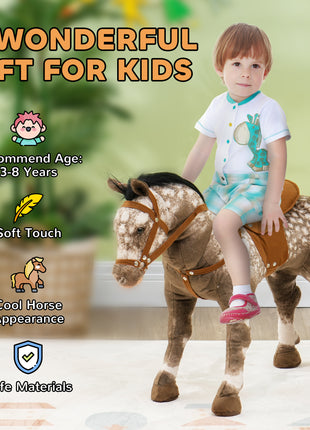 Kids Ride on Horse with Neighing Sound, Saddle for Ages 3-8