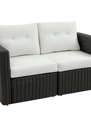 2 Piece Patio Wicker Corner Sofa Set, Outdoor PE Rattan Furniture, with Curved Armrests and Padded Cushions for Balcony, Garden, or Lawn, Beige