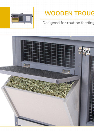 Wooden Rabbit Hutch Bunny Hutch Cage Guinea Pig with Waterproof Roof, No Leak Tray and Feeding Trough, for Rabbits, Chickens, Ducks, Indoor/Outdoor, Gray