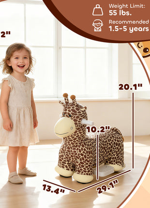 Kids Electric Ride On Giraffe, 6V Battery Powered Ride On Toy with Washable Cover, Music for 1.5-5 Years, Brown