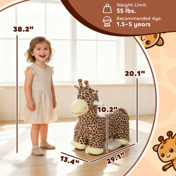 Kids Electric Ride On Giraffe, 6V Battery Powered Ride On Toy with Washable Cover, Music for 1.5-5 Years, Brown