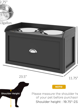 Pet Feeding Station Pet Dish Bowl Set with Storage, 2 Elevated Dog Bowls for Large Sized Dogs, Black