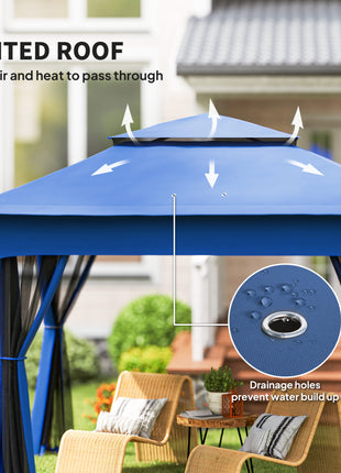 Outdoor Patio Pop Up Canopy Gazebo Shelter with Zipper Netting, Carry Bag, 11' x 11', Blue