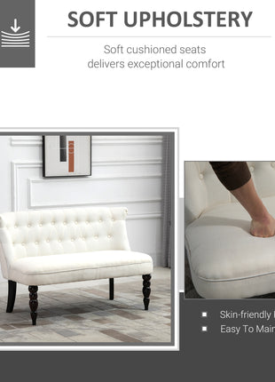Upholstered Armless Fabric Loveseat with Button Tufted Design for Living Room with Wood Legs, Cream White