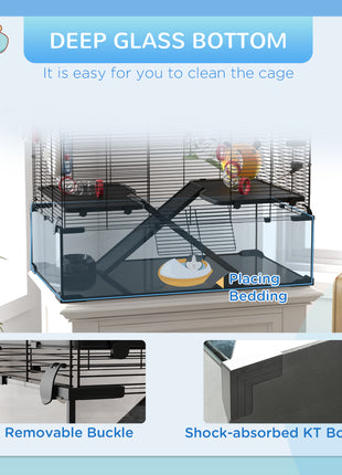 31" Hamster Cage with Tube and Tunnel, Deep Glass Bottom