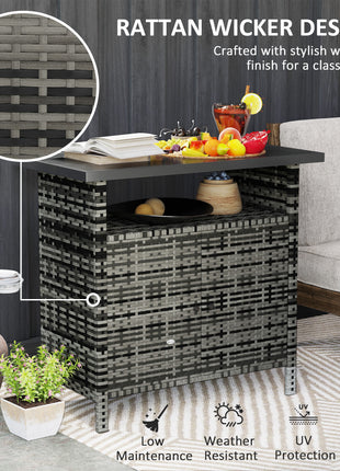 Wicker Outdoor Storage Cabinet with Two Doors and Shelf for Outdoor Pool Towel Storage, Mixed Gray