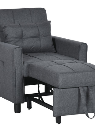 3-in-1 Convertible Chair Bed, Multi-Functional Single Sofa Bed, Pull Out Sleeper Chair with Adjustable Backrest, Pillow, and Pockets, Gray