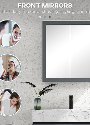 Bathroom Mirror Cabinet, Wall Mounted Medicine Cabinet with Mirror, Double Doors and Adjustable Shelves, White