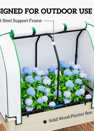 Raised Garden Bed with PE Greenhouse Cover Outdoor Planter Box for Herbs and Vegetables, 35 x 22 x 47 inch, Natural