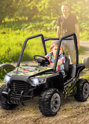 12V Kids Electric Car with Parent Remote Control, Spring Suspension, Soft Start, Music, LED Light, Safety Belt, Green
