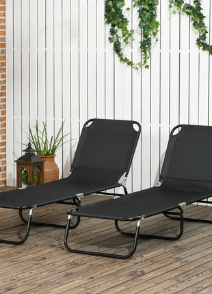 2 Piece Folding Chaise Lounge Pool Chairs, Outdoor Sun Tanning Chairs with 5-Level Reclining Back, Steel Frame for Beach, Yard, Patio, Black