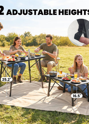Adjustable Height Folding Picnic Table with Removable Plates, Aluminum Camping Table, Black