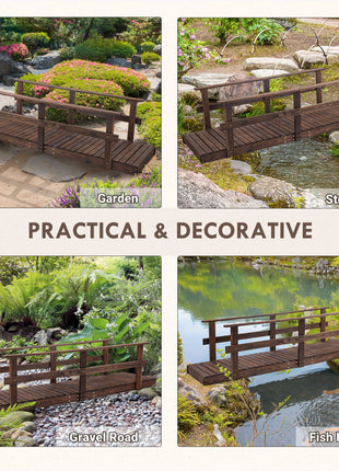 7' Garden Bridge with Pine Wood and Stained Finish for Backyard Ponds Creeks Streams Wood