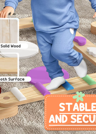 Kids Balance Beam, Wooden Balance Board with Stepping Stone for 3-8 Years