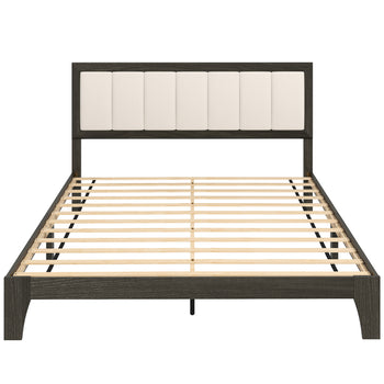 Queen Size Bed Frame with Headboard, Platform Bed Frame with Wooden Slats No Box Spring Needed Charcoal Gray
