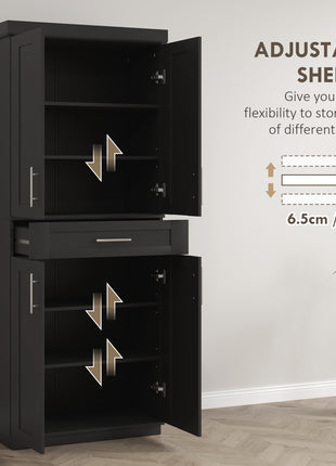 Modern Kitchen Pantry Freestanding Cabinet Cupboard with Doors and Drawer, Adjustable Shelving, Black