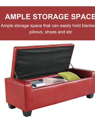 50.5" Faux Leather Rectangular Tufted Storage Ottoman, Bright Red