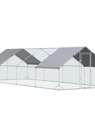 Large Chicken Coop Metal Chicken Run with Waterproof and Anti-UV Cover, Spire Shaped Walk in Fence Cage Hen House for Outdoor and Yard Farm Use, 1" Tube Diameter, 9.8' x 26.2' x 6.6'