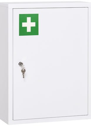 16" x 21" Lockable Medicine Cabinet, 3 Tier Steel Medical Wall Box with 2 Keys and Shelves for Bathroom, White