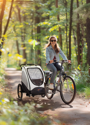 Bike Trailer for Kids 3 In1 Foldable Child Jogger Stroller Baby Stroller Transport Carrier with Shock Absorber System Rubber Tires Adjustable Handlebar Kid Bicycle Trailer White and Grey