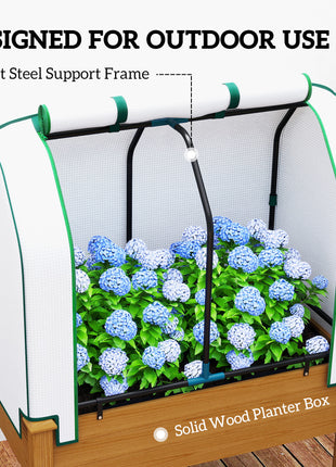 Raised Garden Bed with PE Greenhouse Cover Outdoor Planter Box for Herbs and Vegetables, 35 x 22 x 47 inch, Brown